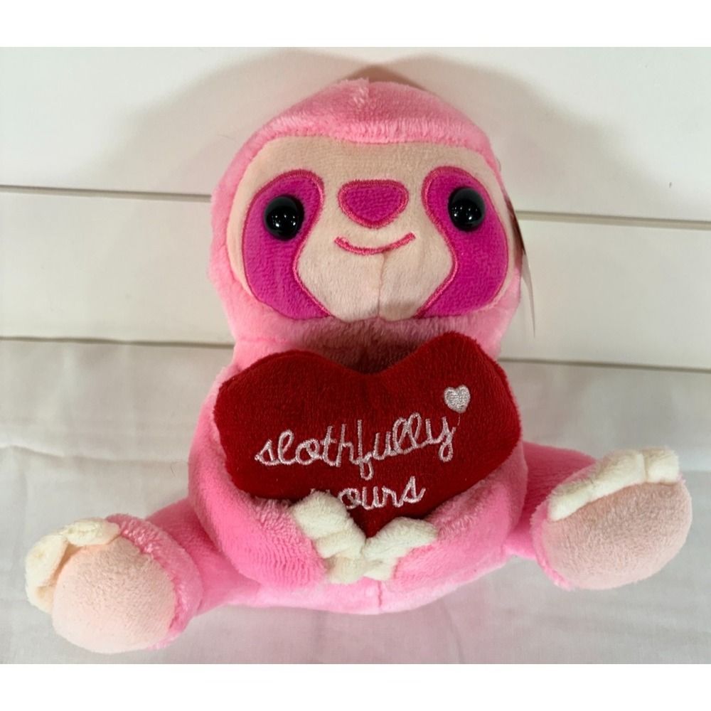 Animal Adventure Pink Valentine Sloth Slothfully Yours Heart 8" Plush NWT 2018